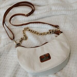Valentina Cream and Tan Crossbody Bag with Gold Chain